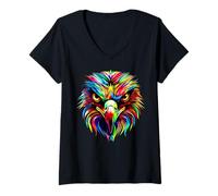 Femme Aigle Pop Art Couleurs Vives Aigle Royal Fauconnier Chasseur T-Shirt avec Col en V