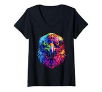 Femme Aigle Pop Art Couleurs Vives Aigle Royal Fauconnier Chasseur T-Shirt avec Col en V