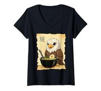 Femme Aigle Ramen Japonais Kawaii Anime Eagle T-Shirt avec Col en V