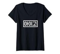 Femme Aigo Drôle Coréen Hangul Word Expression T-Shirt avec Col en V