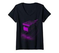 Femme Aiguille de Platine Vinyle - Violet Retro Audio Design T-Shirt avec Col en V