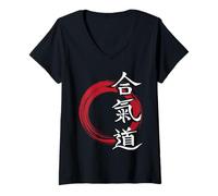 Femme Aikido Kanji Arts martiaux japonais MMA Dojo Sports de combat T-Shirt avec Col en V