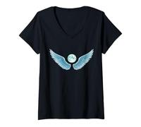 Femme Ailes d'ange Lune Mystique Céleste Fantasy Art T-Shirt avec Col en V