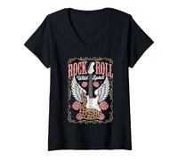 Femme Ailes de Guitare Rock and Roll Wild Spirit pour Femme T-Shirt avec Col en V