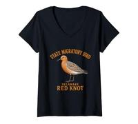 Femme Ailes migratoires à nœud Rouge du Delaware T-Shirt avec Col en V