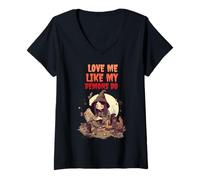 Femme Aime-moi comme le font mes démons T-Shirt avec Col en V