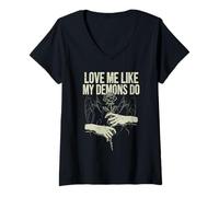Femme Aime-Moi comme Mes démons Font Dark Gothic pour la Saint-Valentin T-Shirt avec Col en V