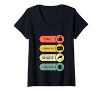 Femme Aimer, Commenter, Partager, s'abonner - Vidéo Blogging Livestream T-Shirt avec Col en V