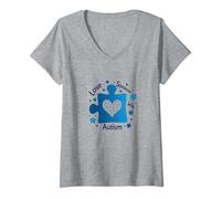 Femme Aimer Quelqu'un autiste : Sensibilisation et Soutien T-Shirt avec Col en V, Gris Chiné, L