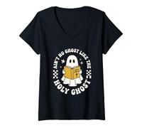 Femme Ain't No Ghost Like The Holy Ghost - Halloween catholique Amusant T-Shirt avec Col en V