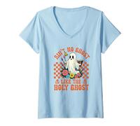 Femme Ain't No Ghost Like The Holy Ghost Jésus Christian Halloween T-Shirt avec Col en V