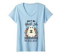 Femme Ain't No Ghost Like The Holy Ghost Jésus Christian Halloween T-Shirt avec Col en V