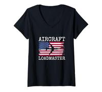 Femme Aircraft Loadmaster Aviation Aviation Cargo Drapeau Américain T-Shirt avec Col en V