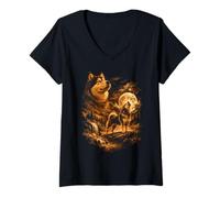 Femme Airedale Terrier Hurlant Moon Dog Fantasy Forrest Wilderness T-Shirt avec Col en V