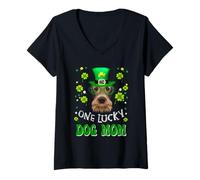 Femme Airedale Terrier One Lucky Dog Mom Funny St Patrick's Day T-Shirt avec Col en V