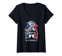 Femme Aix-en-Provence France Chignon Chignon Décoiffé T-Shirt avec Col en V