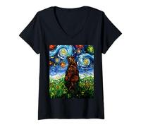 Femme Aja Écaille de tortue Étoilée Motif chat T-Shirt avec Col en V