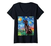 Femme Aja Labrador Chocolat Nuit étoilée Marron Lab Dog Art T-Shirt avec Col en V
