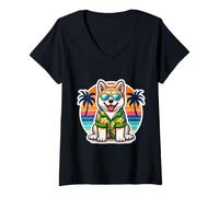 Femme Akita Propriétaire de chien Summer Vibes Vacation Tropical Holiday Sun T-Shirt avec Col en V