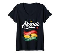 Femme Akosua Ghana Drapeau ghanéen Nom d'anniversaire Cadeau T-Shirt avec Col en V