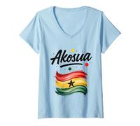 Femme Akosua Ghana Drapeau ghanéen Nom d'anniversaire Cadeau T-Shirt avec Col en V