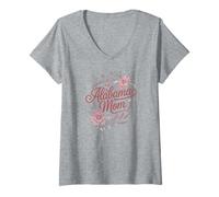Femme Alabama Mom Cursive Red Floral Design Cute T-Shirt avec Col en V