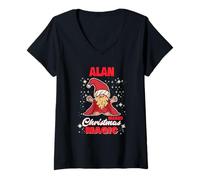 Femme Alan Fait de la Magie de Noël Le nom d'Alan GNOME T-Shirt avec Col en V