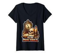 Femme Alas Poor Yorick Hamlet Citation Tragédie T-Shirt avec Col en V