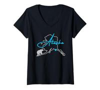 Femme Alaska Amérique avec Ours Polaire T-Shirt avec Col en V