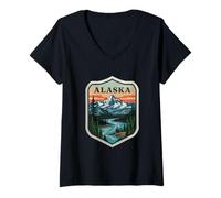 Femme Alaska Court of Arms : Aventures en Pleine Nature à la découverte des Terres T-Shirt avec Col en V