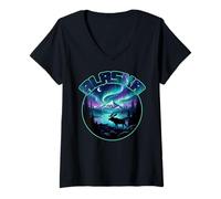 Femme Alaska Lights Aurora Borealis Visualisation Voyage de Vacances en Alaska T-Shirt avec Col en V