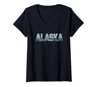 Femme Alaska T-Shirt - Retro Vintage Travel Outdoors Mountain T-Shirt avec Col en V