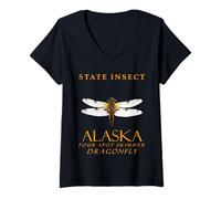 Femme Alaska Territory Insect The Four Spot Skimmer Libellule T-Shirt avec Col en V