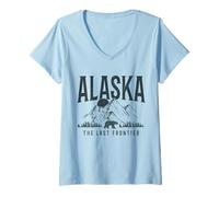 Femme Alaska The Last Frontier Bear Mountains Souvenir Vintage T-Shirt avec Col en V