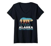 Femme Alaska The Last Frontier Ours Grizzly T-Shirt avec Col en V