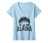 Femme Alaska The Last Frontier Ours Pin Tree Vintage Souvenir T-Shirt avec Col en V