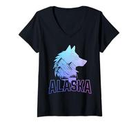 Femme Alaska Wolf The Last Frontier Souvenir Vintage T-Shirt avec Col en V