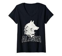 Femme Alaska Wolf The Last Frontier Souvenir Vintage T-Shirt avec Col en V