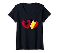 Femme Albanie Belgique Love Heart Albanais Belge Double Nationalité T-Shirt avec Col en V