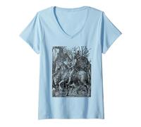 Femme Albrecht Durer Knight, Death and The Devil T-Shirt avec Col en V