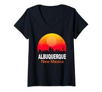 Femme Albuquerque New Mexico State USA Retro Sunset City Skyline T-Shirt avec Col en V