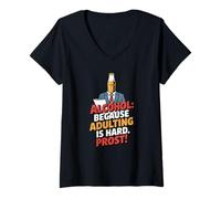 Femme Alcohol Because Adulting is Hard Prost Funny Beer Bottle T-Shirt avec Col en V
