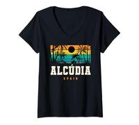 Femme Alcudia Espagne Mallorca Beach Sunset Design T-Shirt avec Col en V