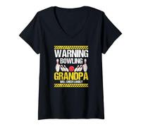 Femme Alerte Papy Bowling Crie Fort À Chaque Lancer T-Shirt avec Col en V