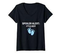Femme Alerte spoiler : Its a Boy mit Füsschen Baby Shower Party T-Shirt avec Col en V