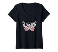 Femme Alexandria Butterfly - Word Art personnalisé avec nom Mignon T-Shirt avec Col en V