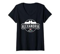 Femme Alexandrie, Égypte, Voyage Urbain, Design Historique T-Shirt avec Col en V
