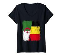 Femme Algérie Belgique Demi Drapeau Algérie Belge Jersey T-Shirt avec Col en V