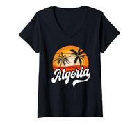 Femme Algérie Sunset Design Rétro Algérie Désert du Sahara T-Shirt avec Col en V