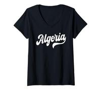 Femme Algérie Typographie Fierté algérienne Patrimoine Maghreb T-Shirt avec Col en V